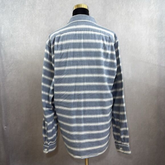 J. Crew Work Shirt | Blue White Striped Twill Rugby Camp Shirt | Size L - Picture 3 of 6